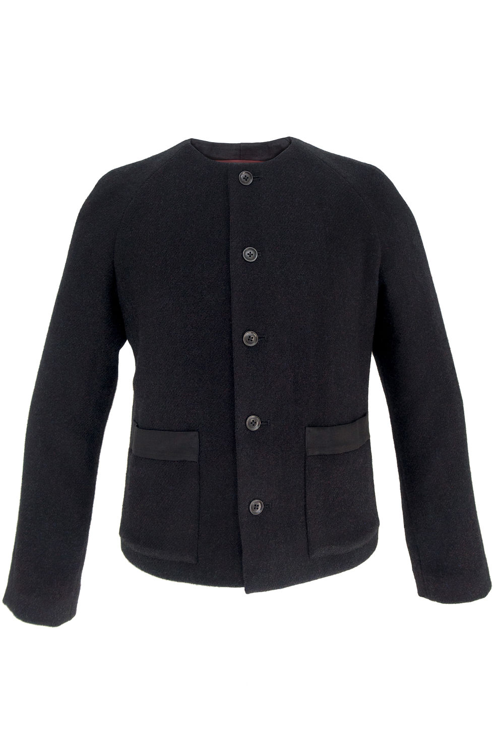 Thumbnail: schwarze Jacke, minimal, Harris Tweed, Vorderansicht, Berlin, batardeste, Designstudio Stefan Teske