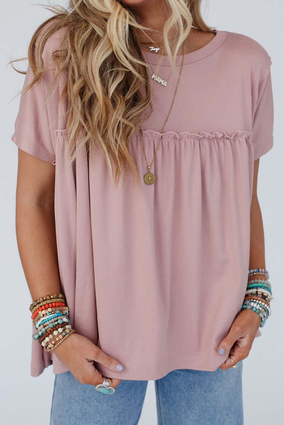 Light Pink Ruffled Loose Babydoll Shirt