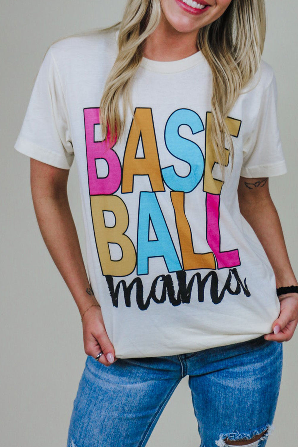 White Baseball Mama Multi Color Graphic Tee