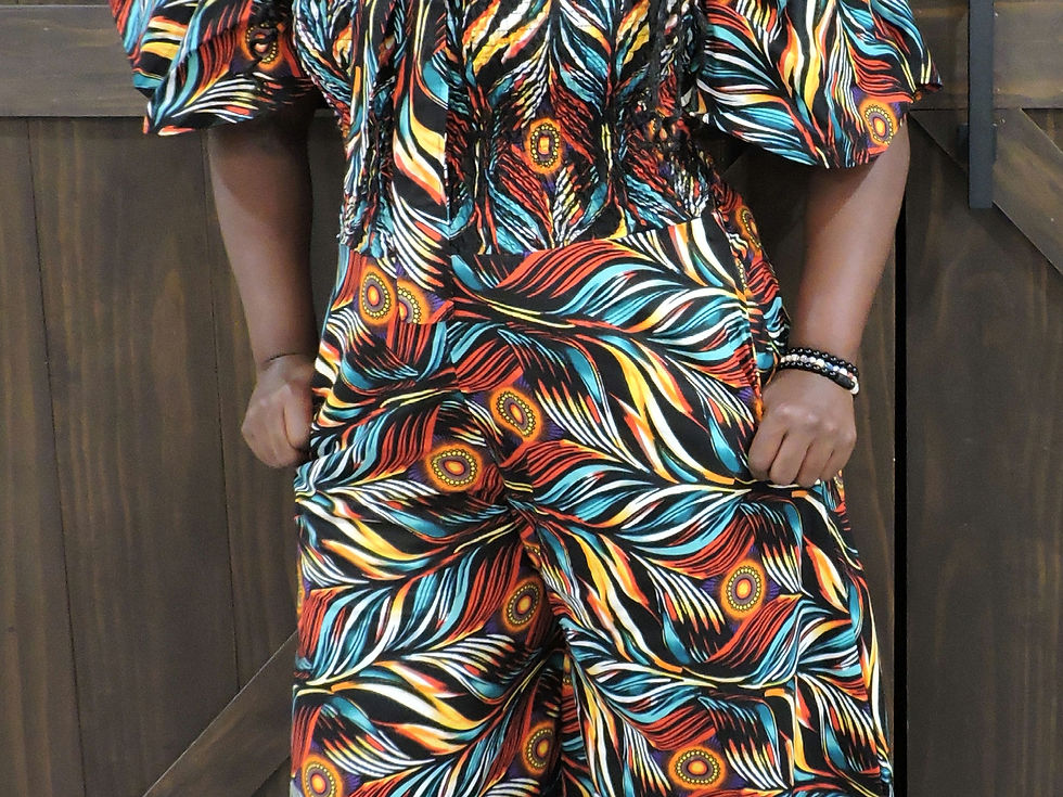 Front View of romper pockets shown