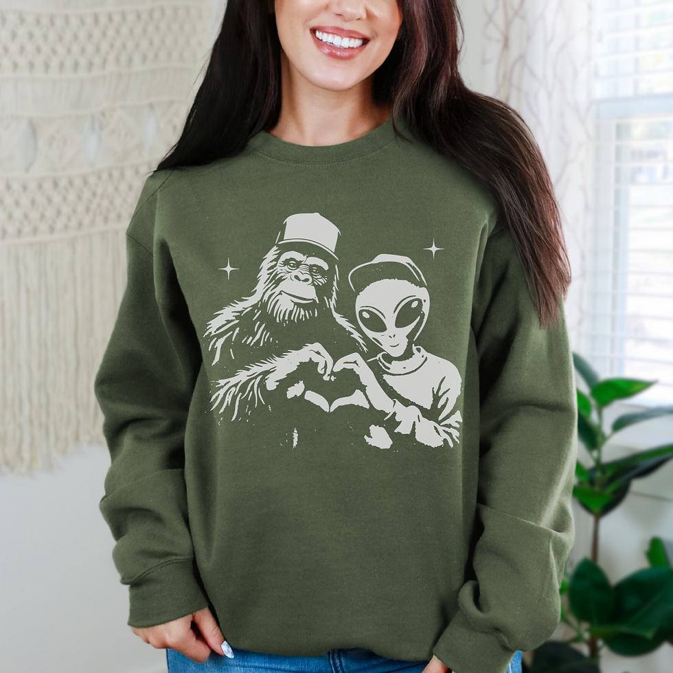 Thumbnail: Bigfoot & Alien Hand Heart Sweatshirt
