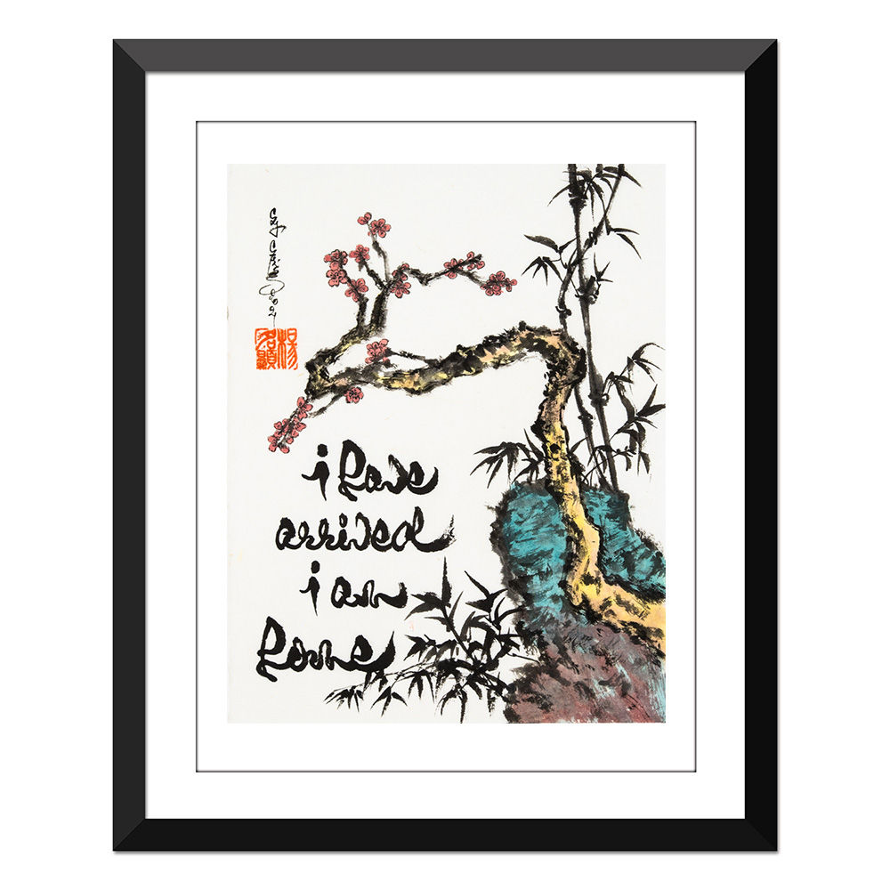 i have arrived i am home- Plum and rock drawing- 10x13" - Thich Nhat Hanh quote