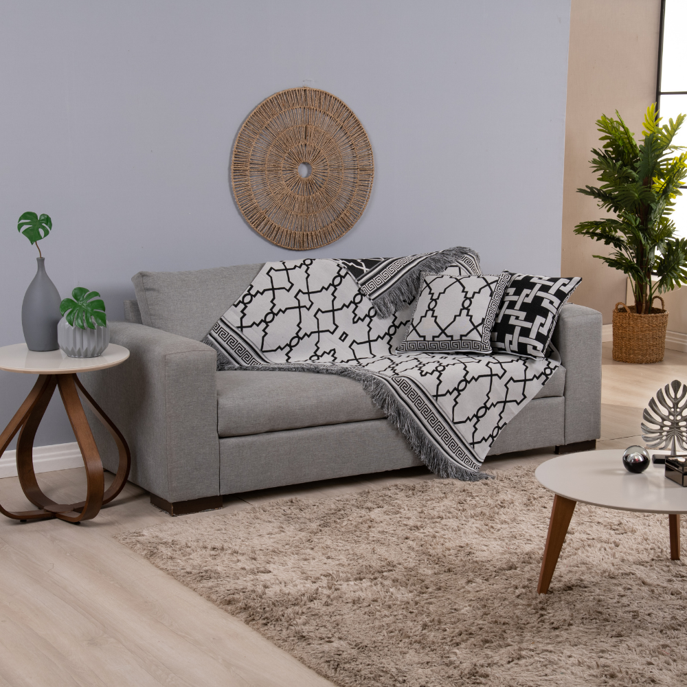 Kit Xale P/ Sofá (Acompanha Almofadas Cheias) 5 Peças - Preto