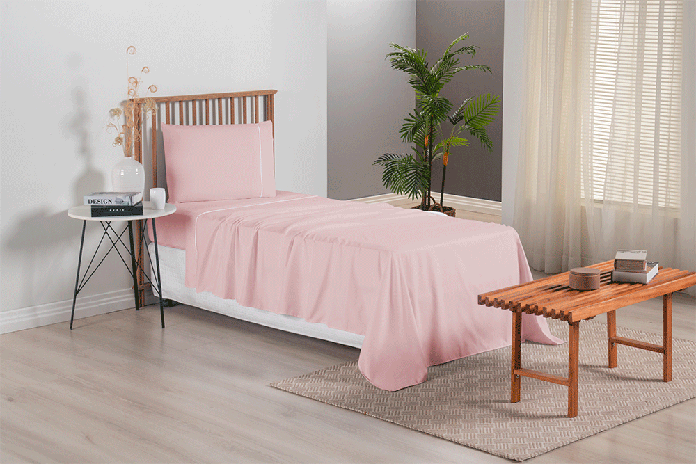 Jogo de Lençol 300 Fios Solteiro 3 Peças - Rosê