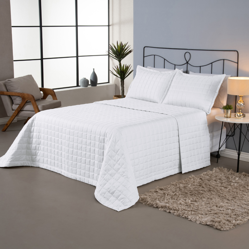 Kit Cobre Leito Matelado Queen 3 Peças - Branco