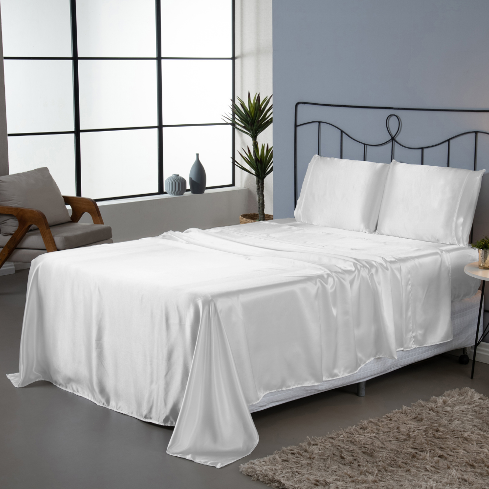 Jogo de Lençol King Cetim 4 Peças - Branco