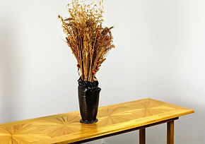 marqueterie de paille - console jaune vieil or