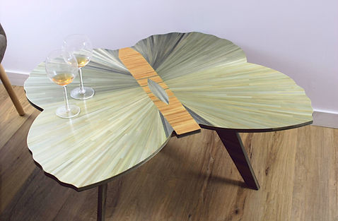 marqueterie de paille - table basse papillon