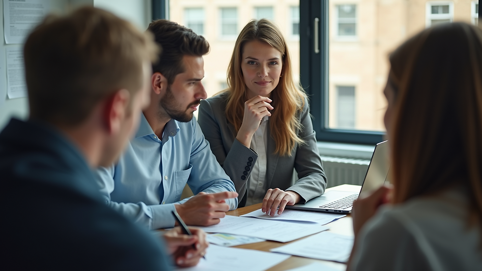 High angle view of a business team discussing customer feedback