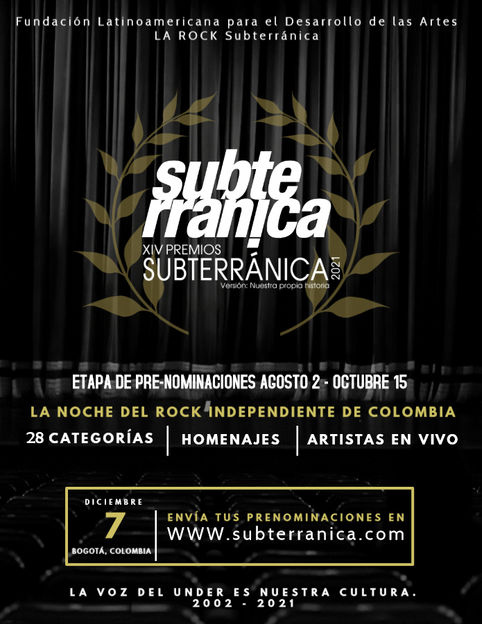 Abiertas las prenominaciones para los Premios Subterránica Colombia 2021, el Monster del Rock