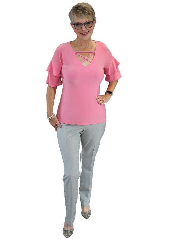 Pink Shirt, Grey Pants