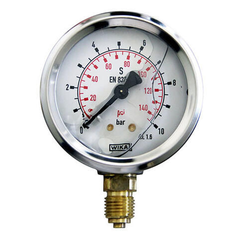 Thumbnail: Manomètre Wika 0 à 16 bar glycérine Ø63 mm raccord vertical 1/4 Gaz type 213.53