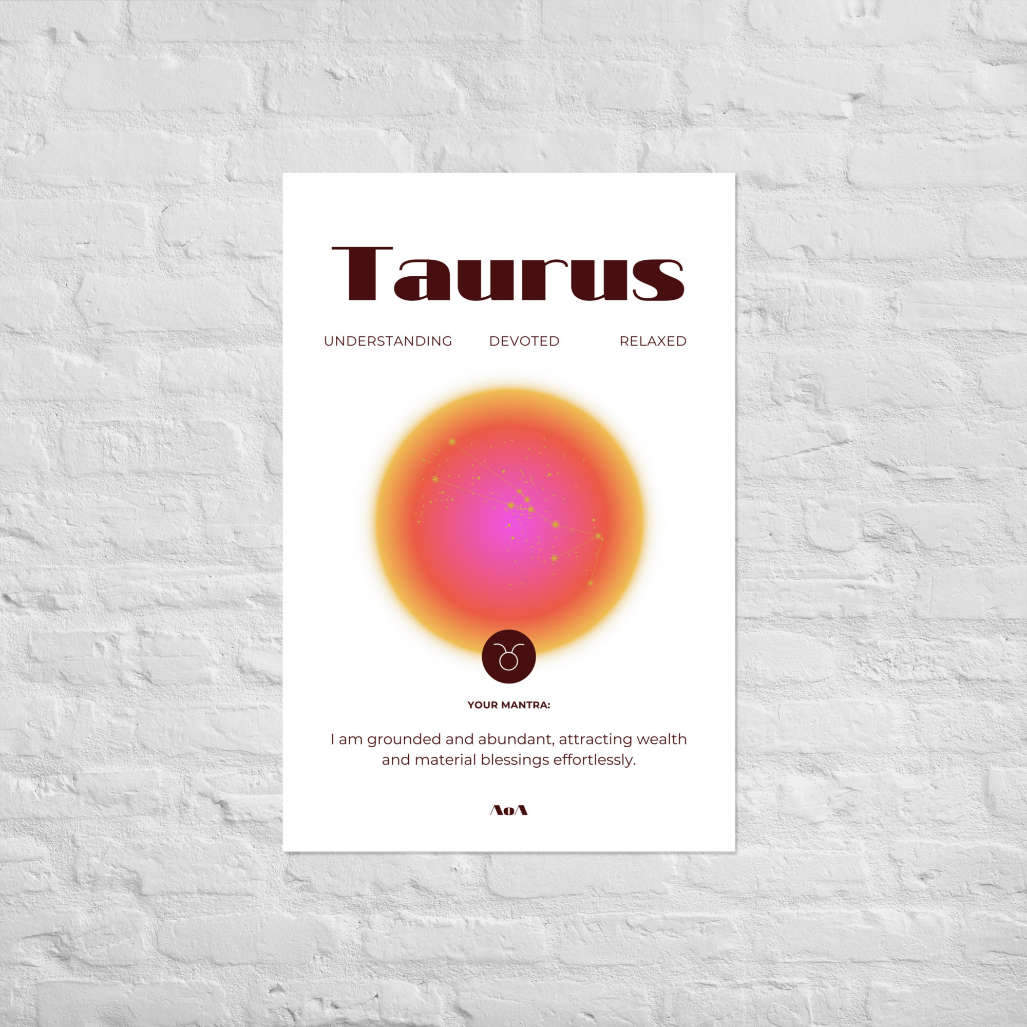 Taurus Zodiac Poster - Affirmations & Star Constellation Map
