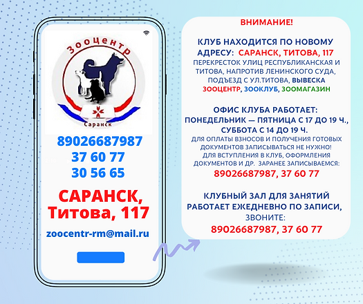 Внимание! Клуб находится по новому адресу Саранск, Титова, 117 (перекресток улиц Республик