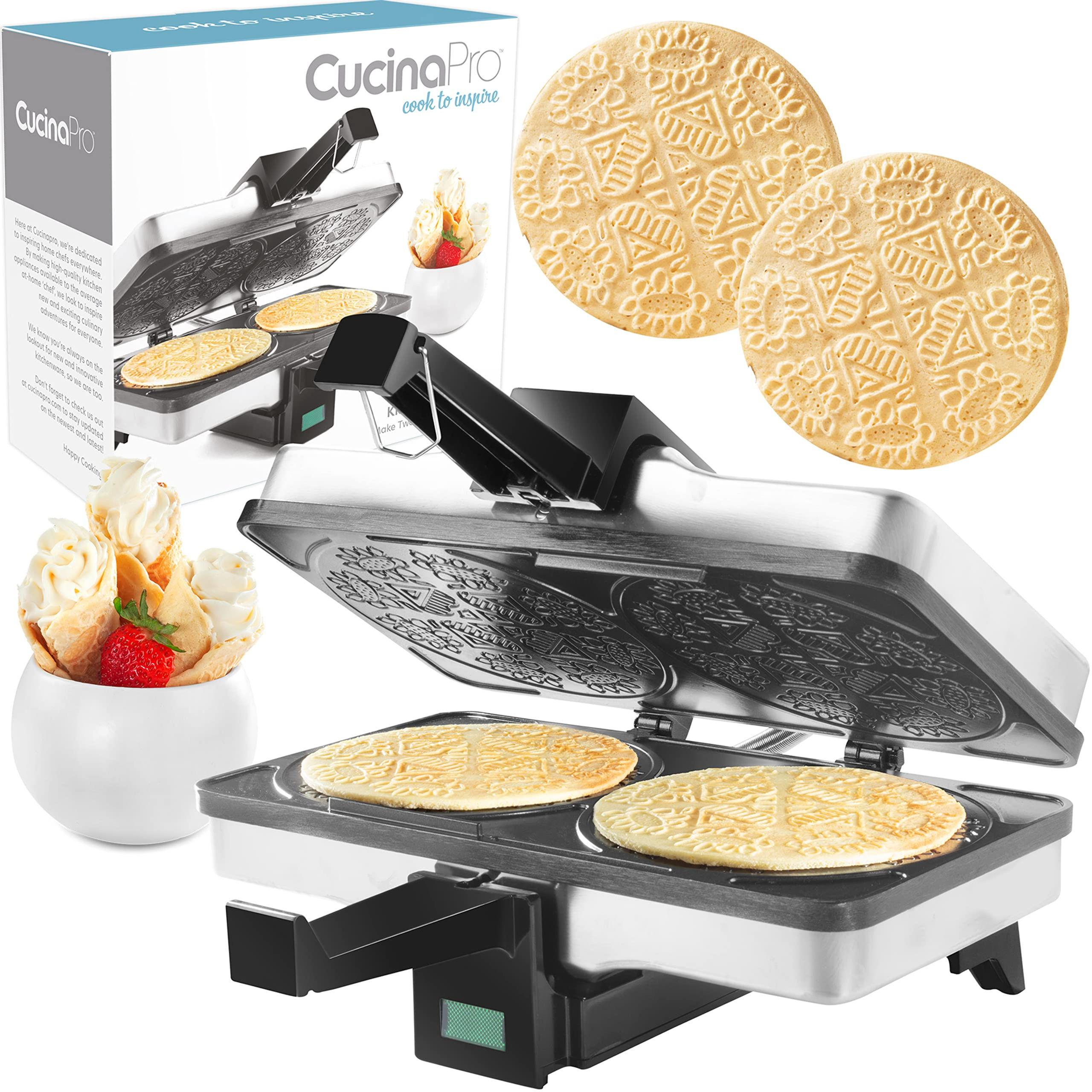 CucinaPro Krumkake Baker By Cucina Pro - 100% Non Stick, Makes Two Krumkake P...