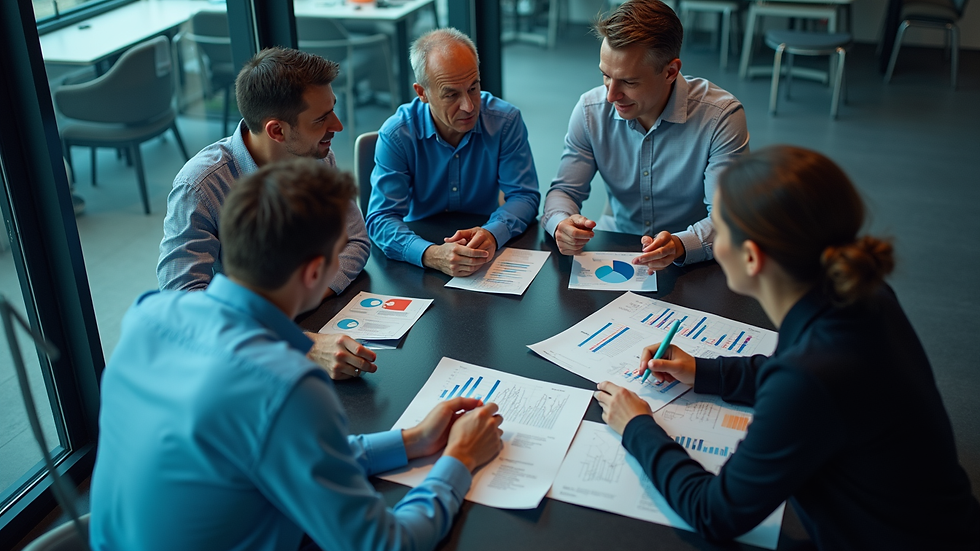 High angle view of a sports marketing team analyzing campaign data