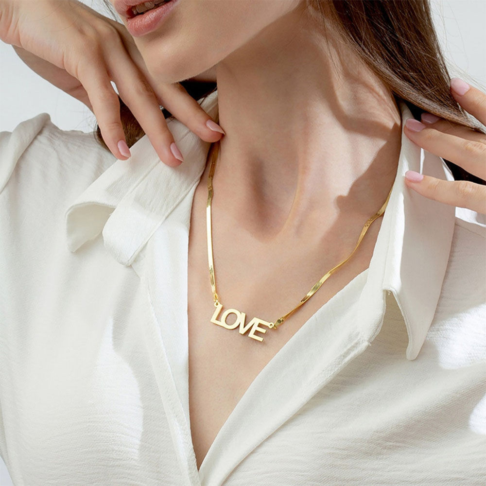 Gold Plated Stainless Steel Personalized Nameplate Necklaces Name Necklace 4mm F