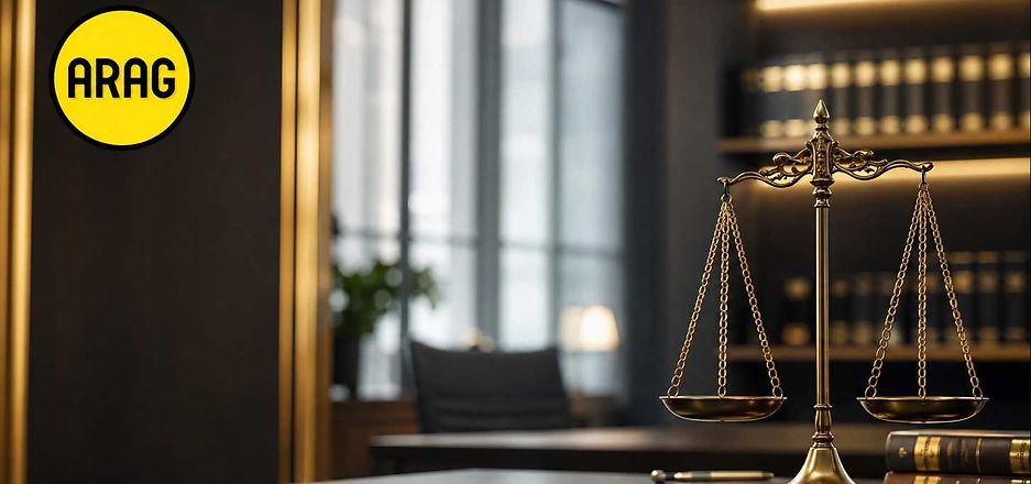 ARAG logo with scales of justice representing legal protection and trusted attorney network
