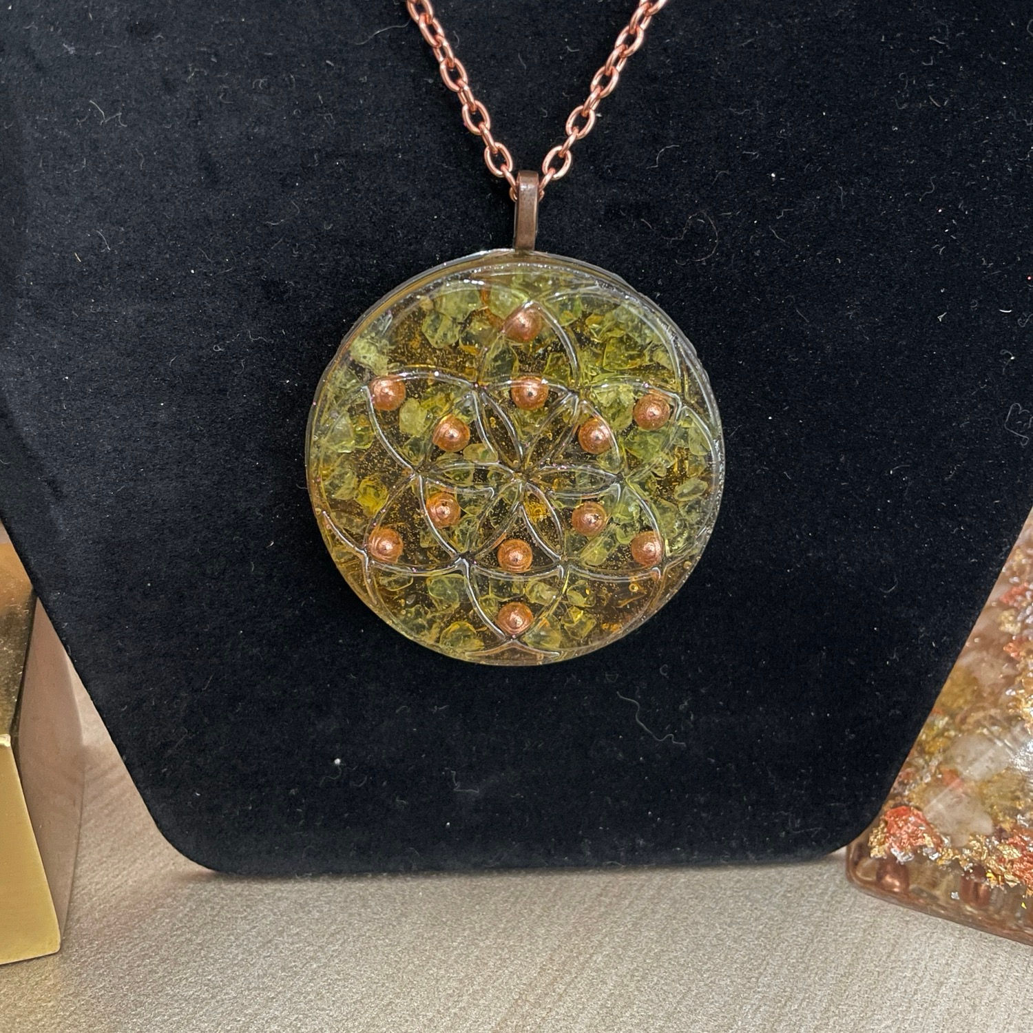 Flower of Life ~ Citrine/Peridot Orgonite Pendant