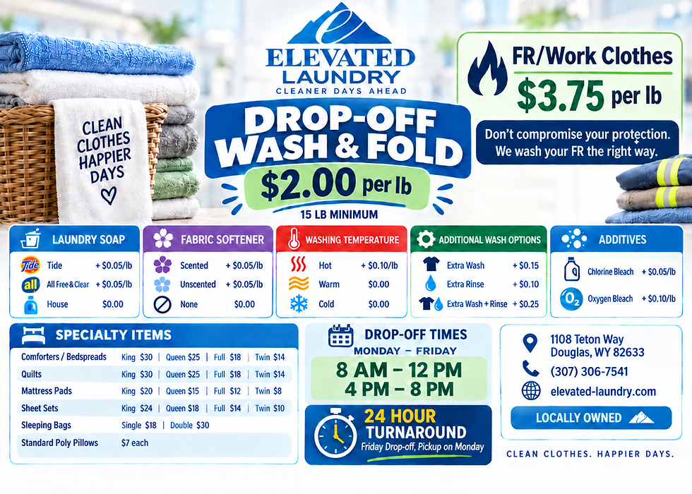 Laundry service drop-off wash and fold pricing poster