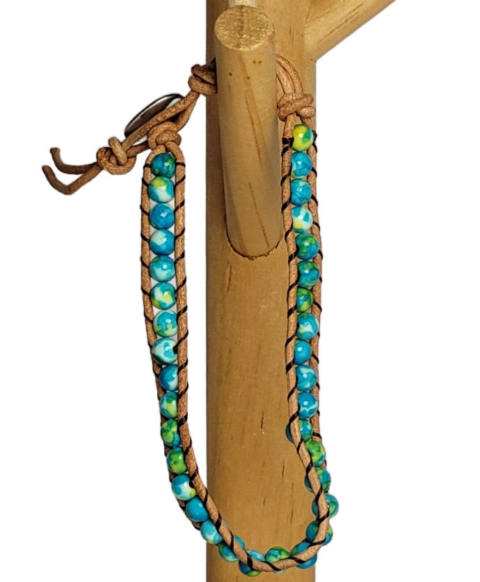 Aqua Terra Jasper Leather Adjustable Bracelet