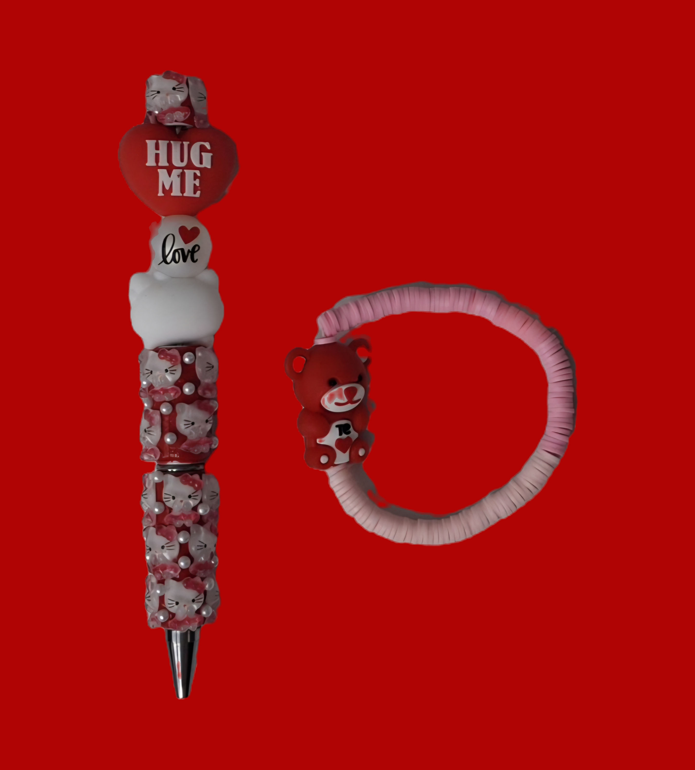 V-Day Beaded Hug Me Cat Pen + Bracelet (Preorder)