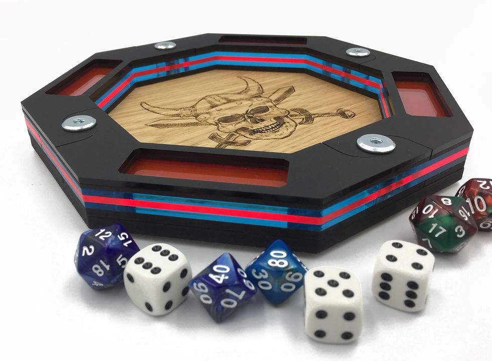 Thumbnail: THE VIKING SKULL DICE TRAY WITH RED IN BLUE SIDES + FREE inlay