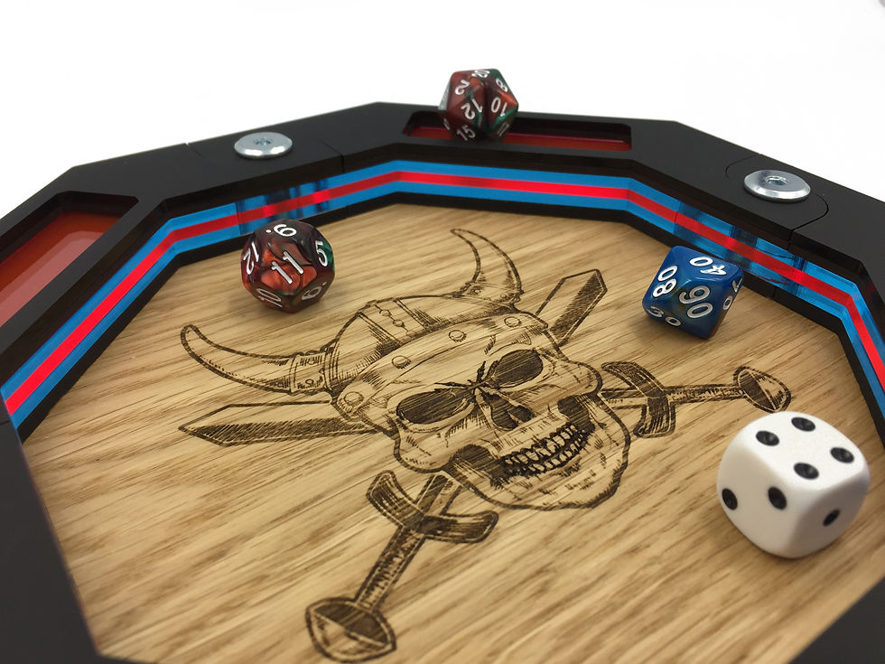 Thumbnail: THE VIKING SKULL DICE TRAY WITH RED IN BLUE SIDES + FREE inlay