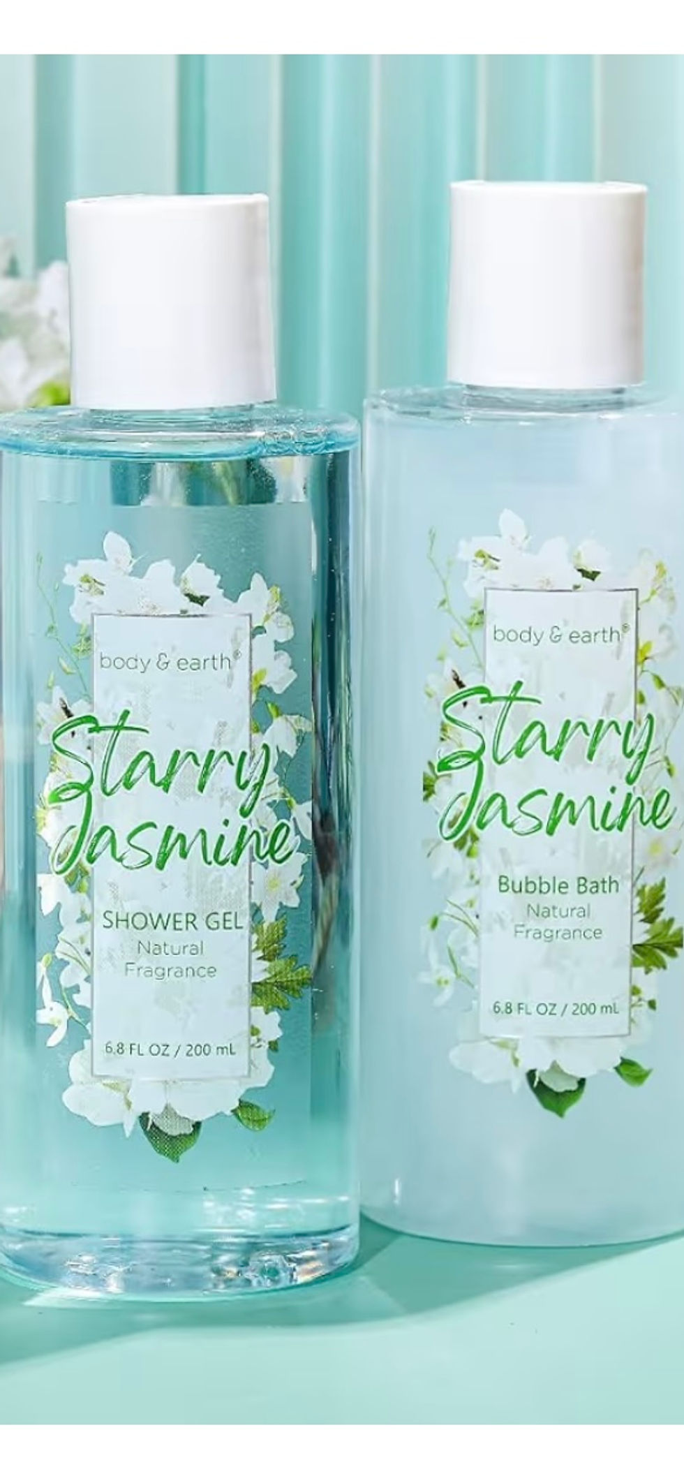Miniaturbild: Two "Starry Jasmine" bottles. BODY & EARTH Bath Sets for Women. Fresh floral fragrance.