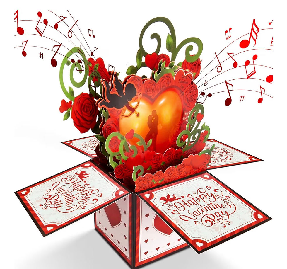 Miniaturbild: Pop-up box with red heart, musical notes, and 'Happy Valentine's Day'.