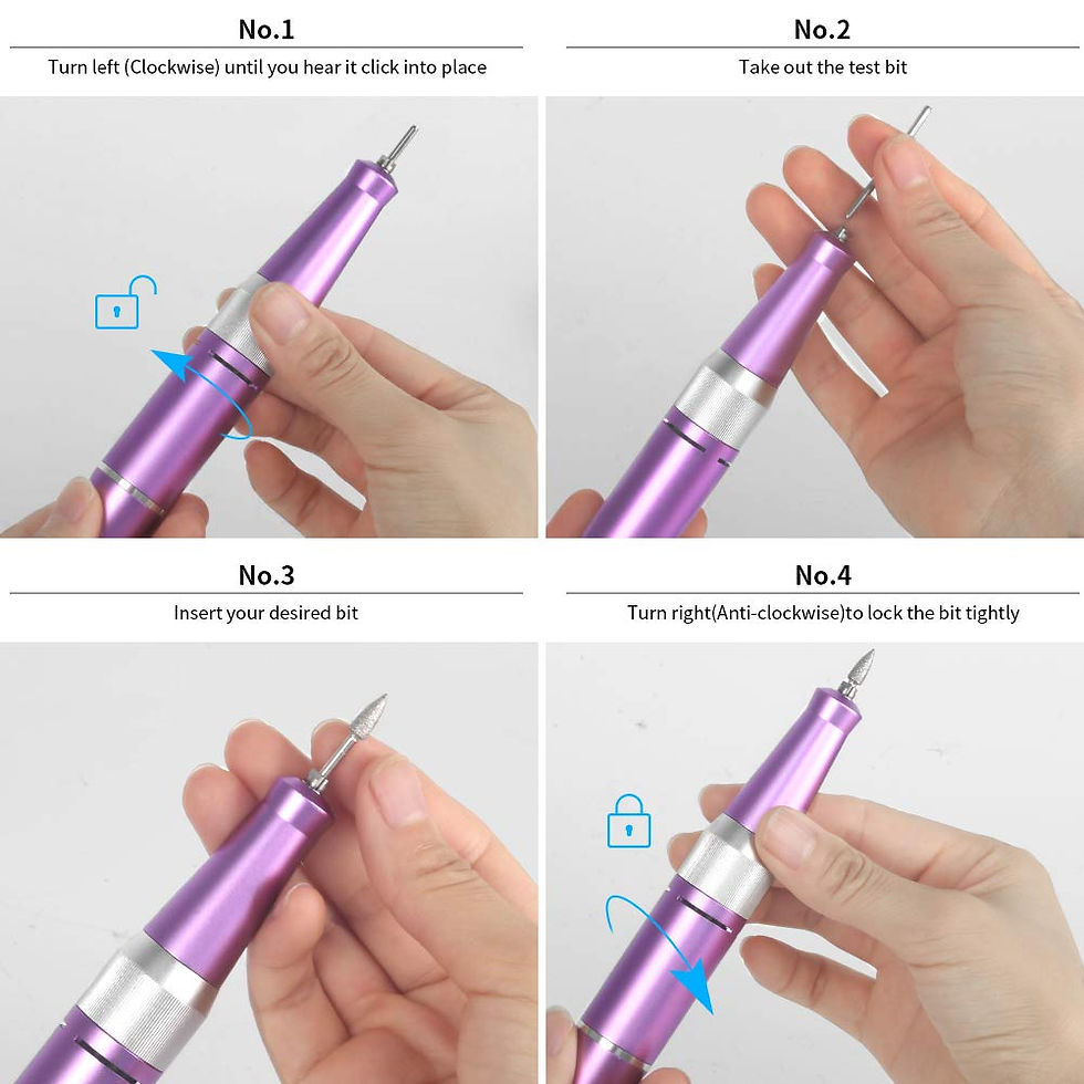 Miniaturebillede: Step-by-step instructions: Turn with hand, click into place, remove, tighten. No. 1, No. 2, No. 3, No. 4