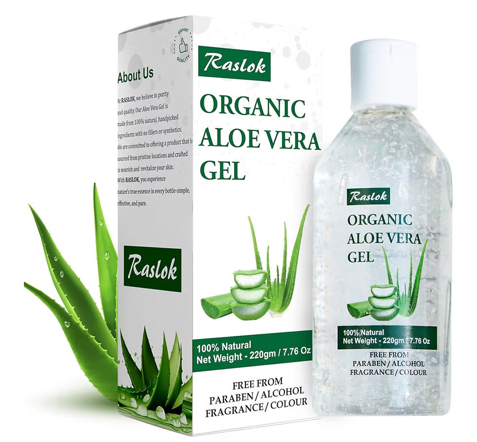 Thumbnail: Rastak Organic Aloe Vera Gel bottle and box, 100% Natural, with leaves.