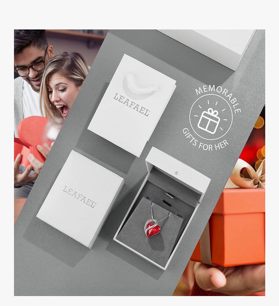 Miniatură: LIZAADI red heart pendant necklace, MEMORABLE GIFTS FOR HER, excited woman.