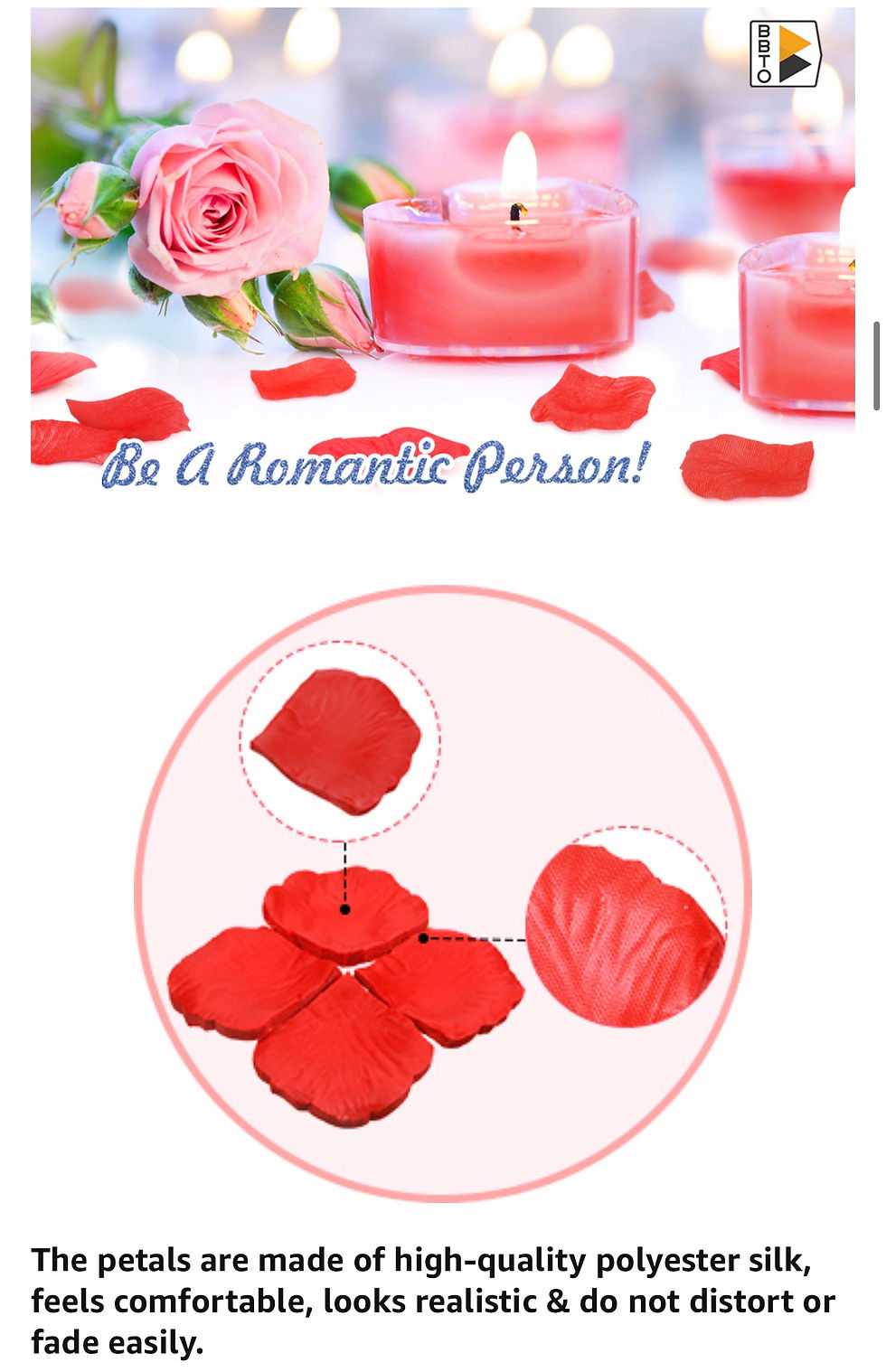 Thumbnail: Red rose petals scattered, text "Be a Romantic Person!", showing petal details.