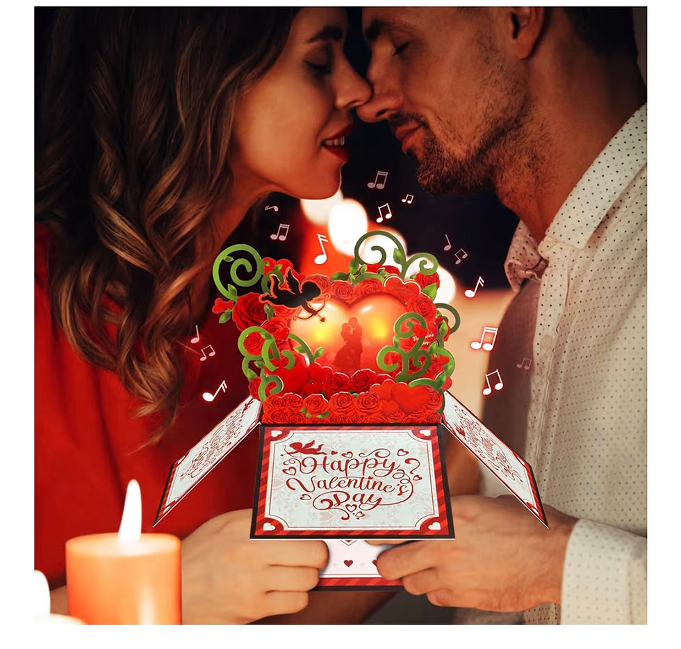 Miniaturbild: Couple holding glowing "Happy Anniversary" pop-up card with candle.