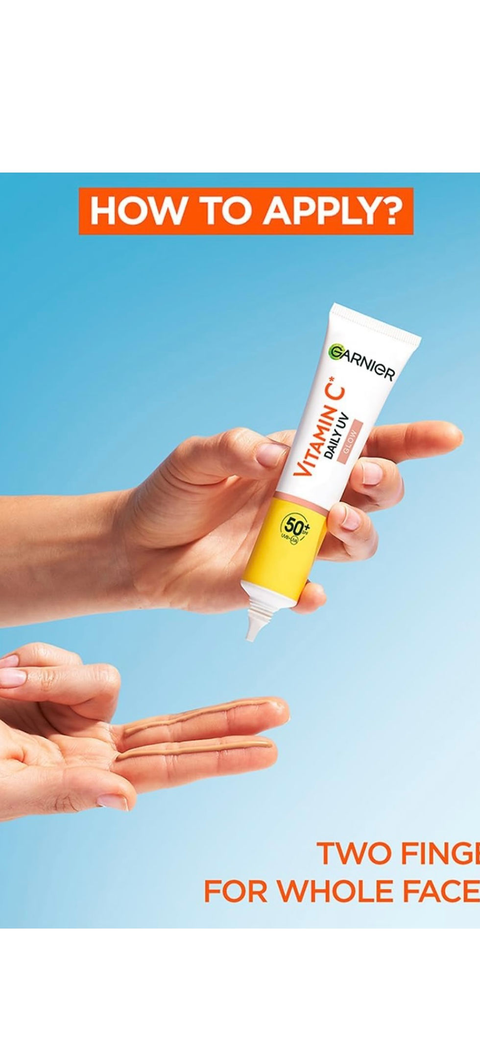 Miniatyrbild: Woman applying Vitamin C serum, How to Apply, Two Finger Rule for face and neck.