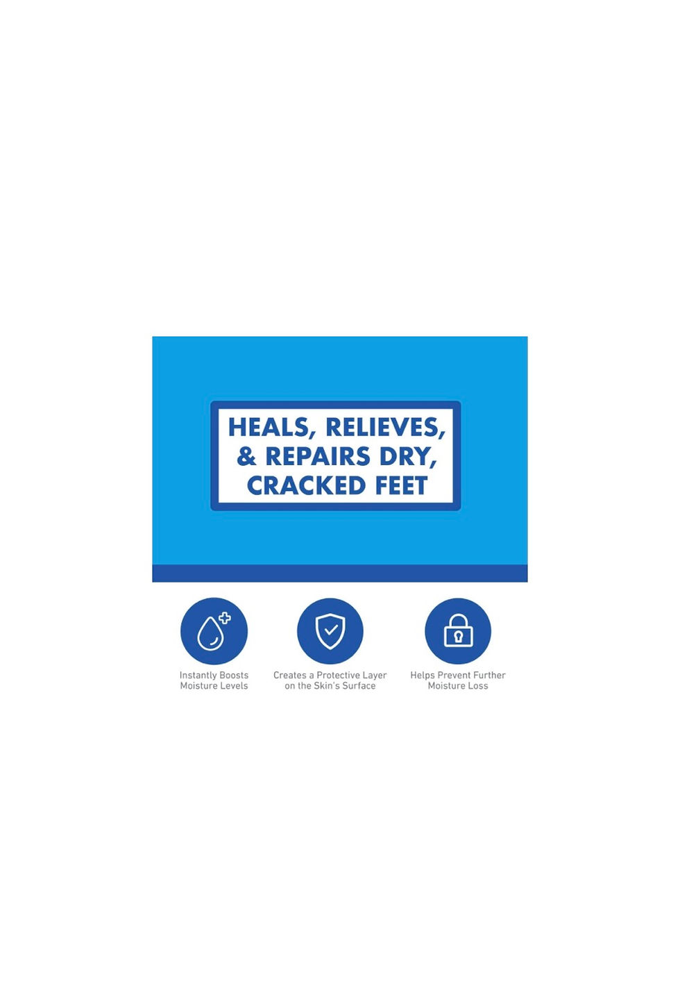 Thumbnail: Blue banner with text: HEALS, RELIEVES, & REPAIRS DRY, CRACKED FEET