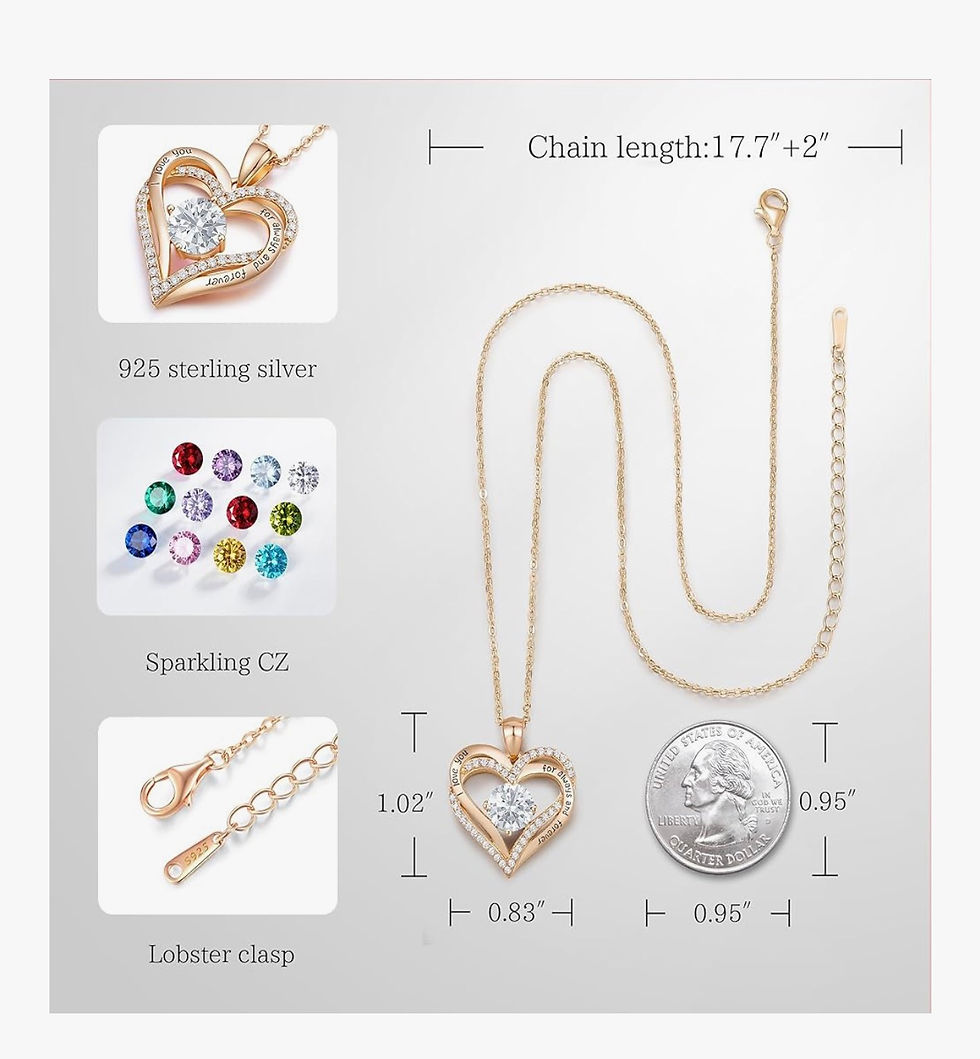 Thumbnail: Rose gold heart pendant necklace, "Chain length 17.7"+2", "925 sterling silver".