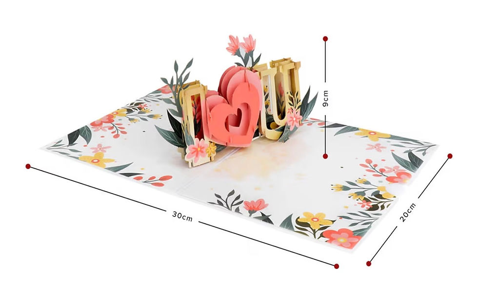 Miniaturbild: White pop-up card featuring "I LOVE U" and colorful floral patterns.