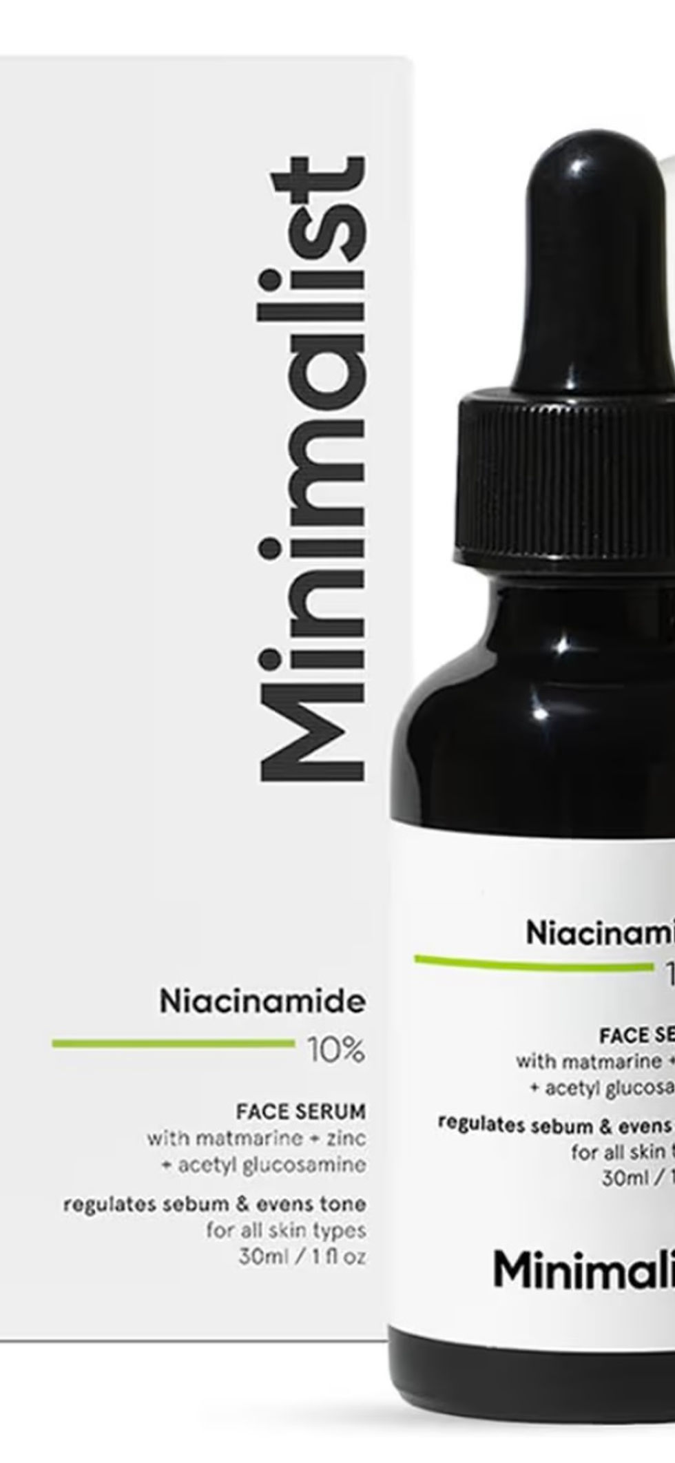Miniatura: Minimalist Niacinamide 5% face serum bottle and package on white background.