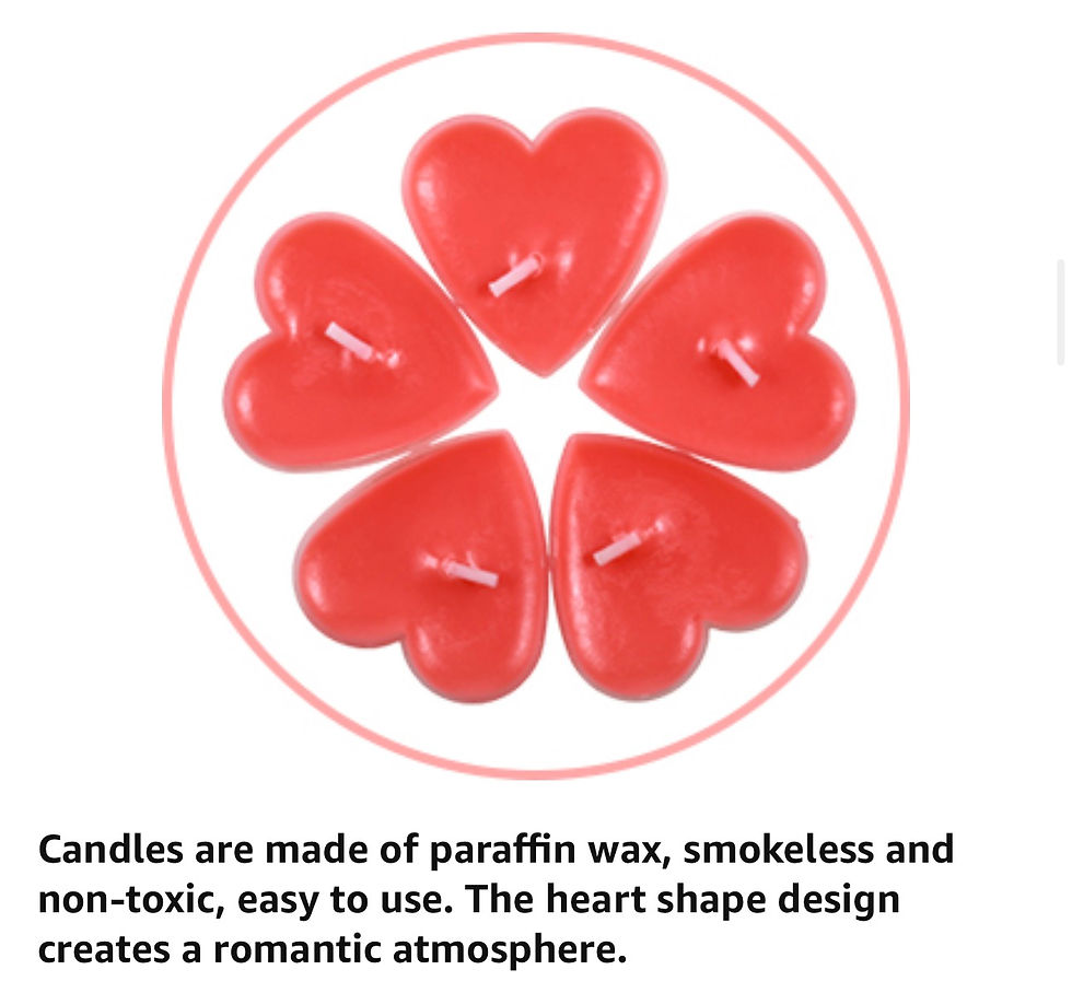 Miniaturbild: Five red heart-shaped candles arranged in flower pattern, creating romantic atmosphere.