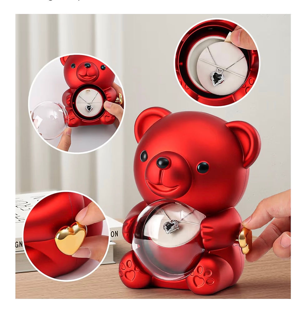 Miniaturebillede: Red teddy bear jewelry box, Ariceleo Romantic Teddy Bear with Preserved Rose - Hidden Jewelry Box and Heart-.