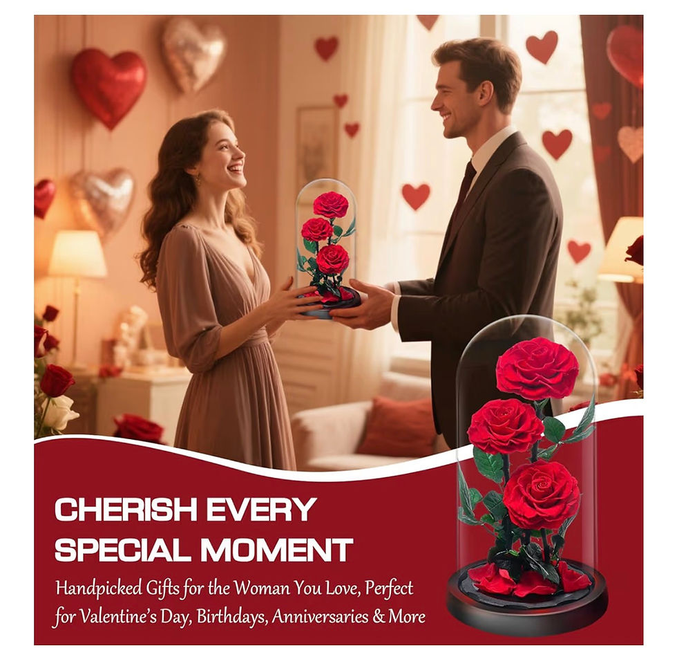 Миниатюра: Man gives woman preserved rose dome, CHERISH EVERY SPECIAL MOMENT.