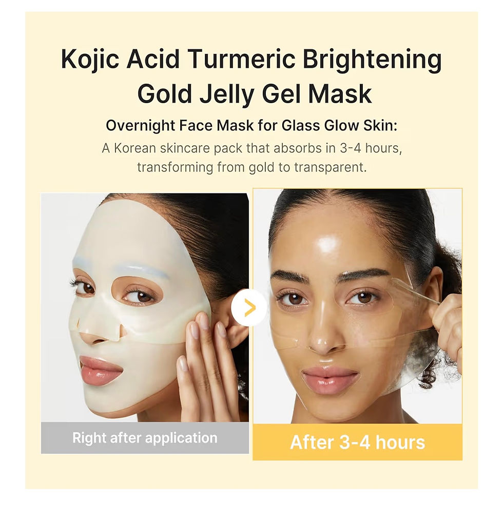 Woman applies Kojic Acid Turmeric Brightening Gold Jelly Gel Mask for Glass Glow Skin.