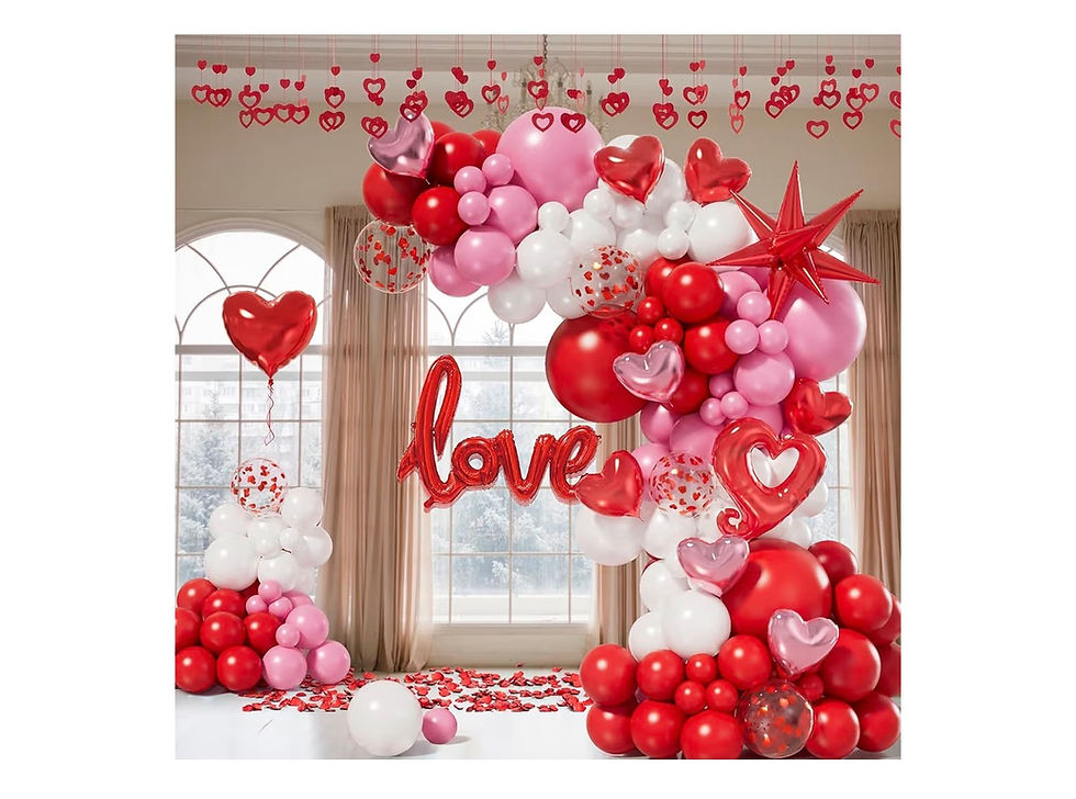 Miniaturbild: Valentine's Day balloon arch kit, 'love' text, hearts, pink, white, red.