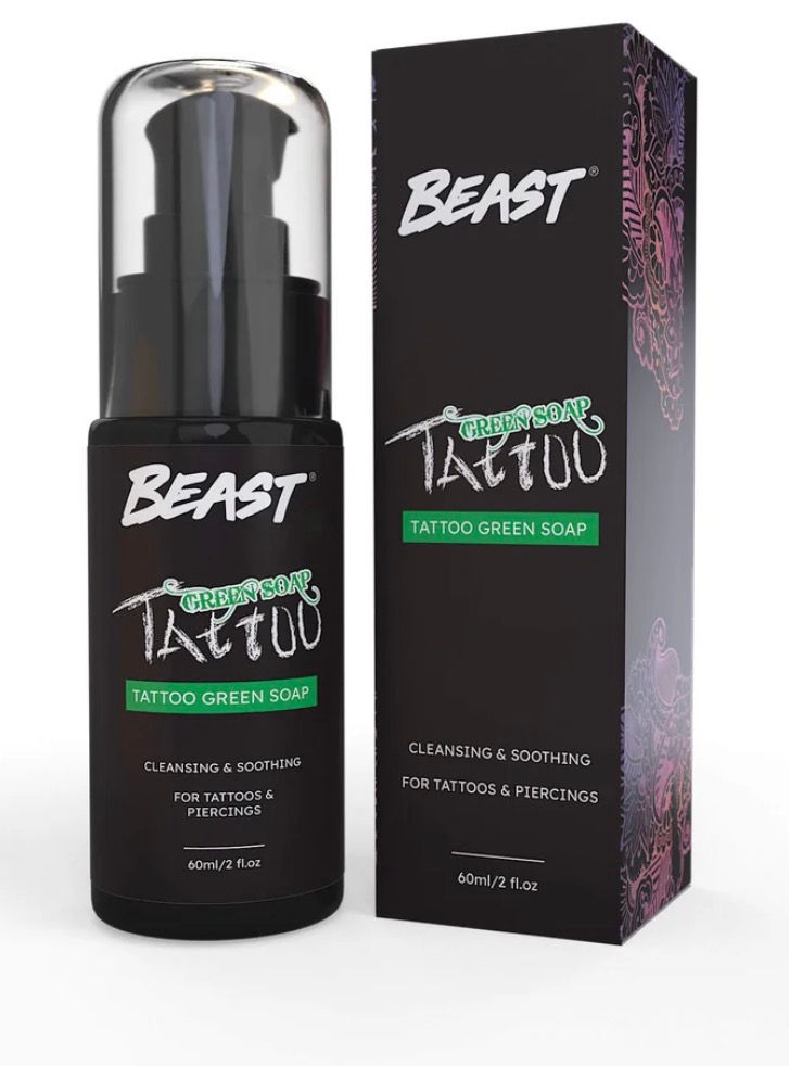 BEAST TATTOO GREEN SOAP bottle, 200ml, cleansing for tattoos and piercings.