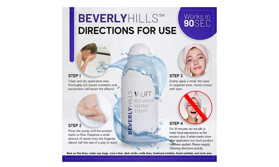 Thumbnail: Beverly Hills V-Lift directions for use with product and text instructions for application.