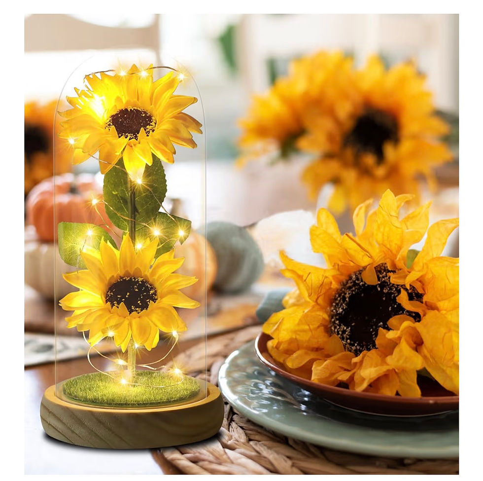 Thumbnail: Glowing sunflower lamp with fairy lights on a festive autumn table.