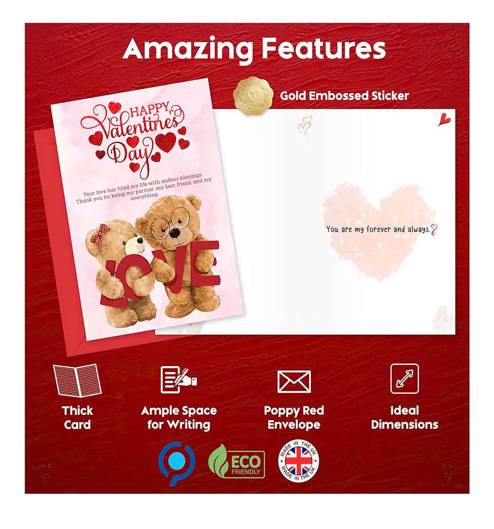 Miniaturbild: Amazing Features: Valentine's Day card, "Happy Valentine's Day", teddy bears.