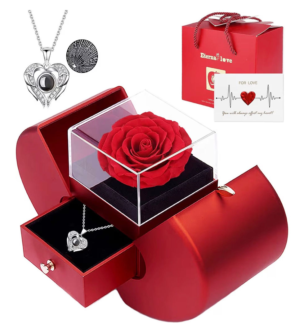 Miniature : Red heart gift box, rose, necklace, 'Eternal Love', 'I LOVE YOU' card.
